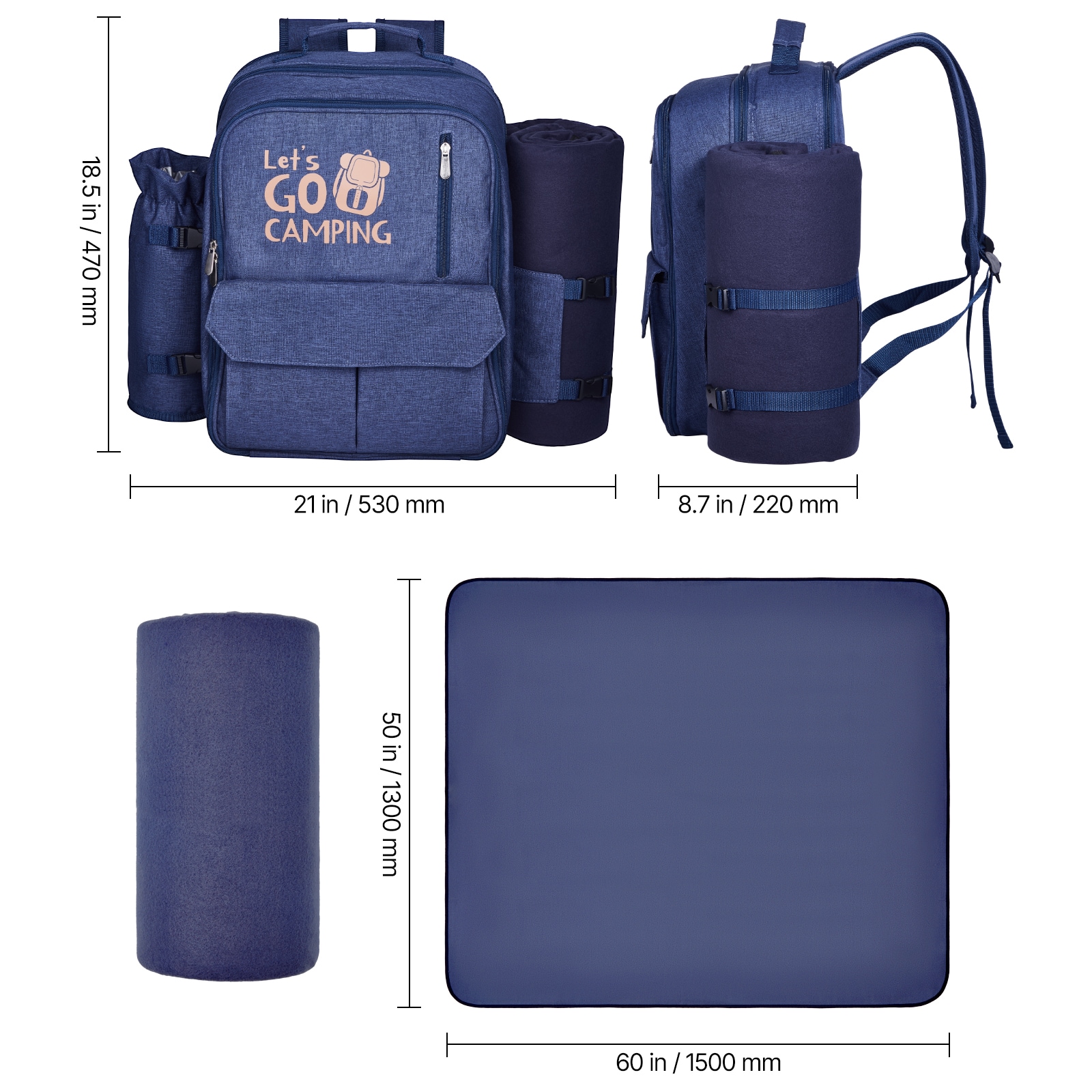 Beach Picnic Backpack Bag For 4 Person With Cooler Compartment Navy Blue_voghion.com